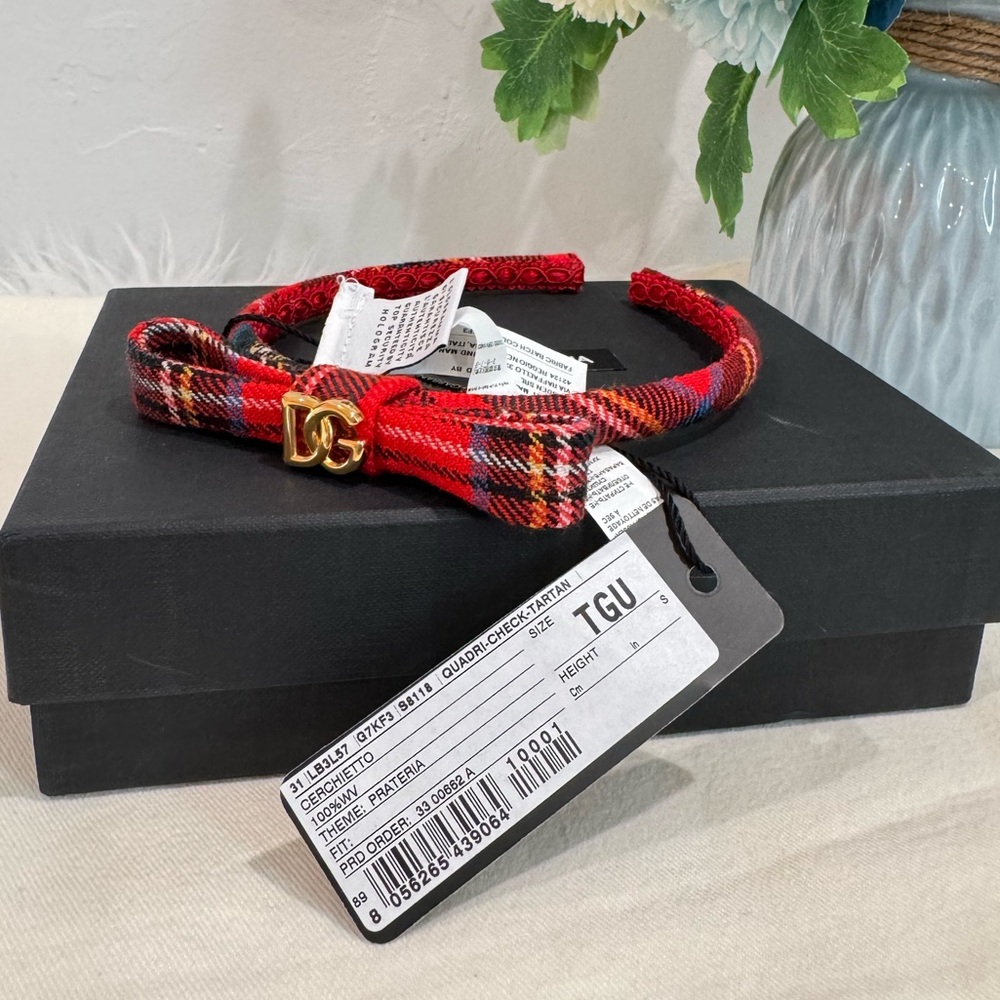 SOLD‼️NEW✨Dolce & Gabbana Red Tartan Virgin Wool Girls Hairband Headband - Picture 7 of 12
